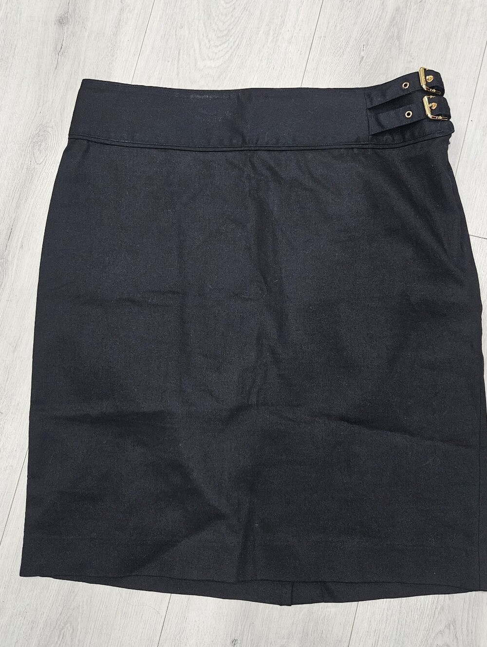 VTG Lauren Ralph Lauren Black Pencil Skirt Double Brass Side Buckles Sz 8P NWOT